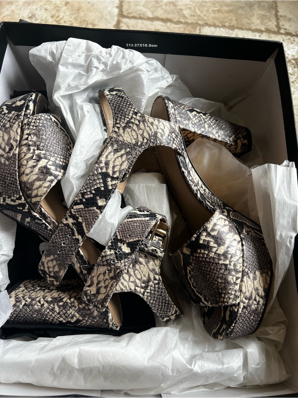 Women’s Snake-Print Platform Sandals in Neutral Tones